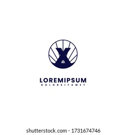 geometric blue circle X logo letter simple design concept