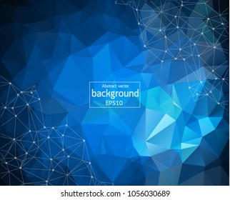 Geometric Blue Dark Polygonal background molecule and communication. Connected lines with dots. Minimalism background. Concept of the science, chemistry, biology, medicine, technology.