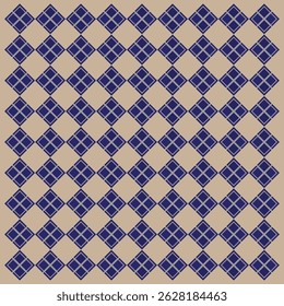 Geometric Blue Diamond Pattern on Beige Background, Seamless Decorative Design
