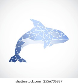 Geometric blue dolphin leaping, created with triangular shapes.