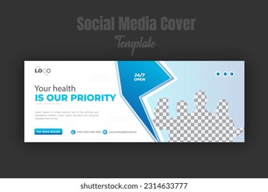 Geometric blue gradient color shape dentist and dental care social media cover or timeline post design template for medical promotion