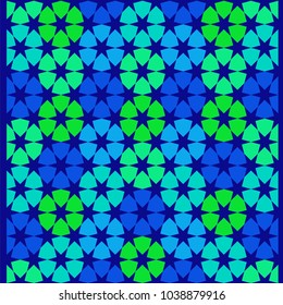 Geometric blue green pattern on a blue background