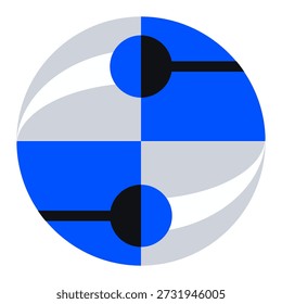 A geometric blue and grey segmented sphere icon, representing global networking, infrastructure, or complex data systems.