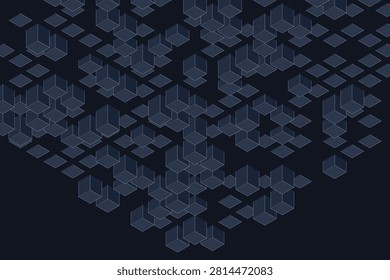 Geometric blue hexagonal cube matrix pattern on dark background, cubes hexagons