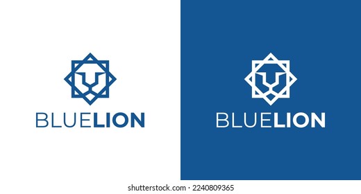 Geometric Blue Lion Logo, suitable for any business related to Lion.