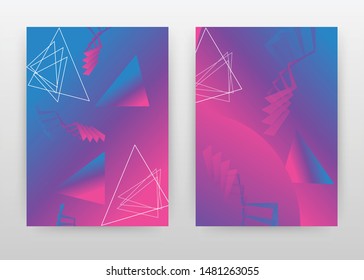 Geometric blue, magenta gradient design for annual report, brochure, flyer, poster. Triangles on colorful background vector illustration for flyer, leaflet, poster. Abstract A4 brochure template.