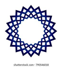 Geometric blue mandala flower frame, porcelain round design vector illustration
