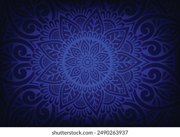 Geometric blue mandala flower pattern background. vector illustration.