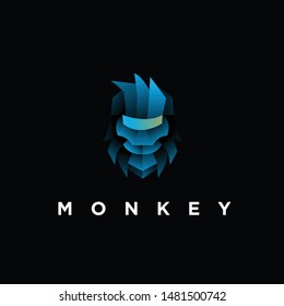 geometric  blue monkey logo design vector, combined red and orange color in black background. change able color and work well in both dark and light background