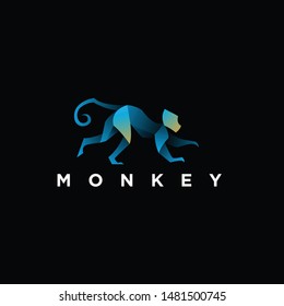 geometric  blue monkey logo design vector, combined red and orange color in black background. change able color and work well in both dark and light background