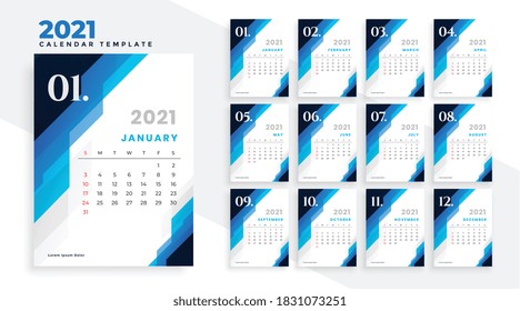 geometric blue new year 2021 calendar design template