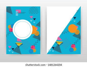Geometric blue orange round lined triangle design for annual report, brochure, flyer, leaflet, poster. Blue geometric background. Abstract A4 brochure template. Flyer vector illustration.
