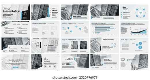Geometric Blue presentation templates elements on a white background. Vector infographics. Use in Presentation, flyer and leaflet, corporate report, marketing, advertising, annual report, banner. - Shutterstock ID 2320996979