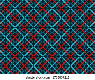 Geometric blue and red diamonds and squares repetion set collage with dark blue at background. 