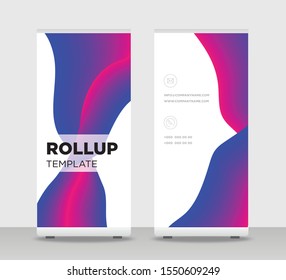 Geometric blue red waves Abstract Shapes Modern Exhibition Advertising Trend Business Roll Up Banner Stand Poster Brochure flat design template creative concept. Geometric colorful Roll Up EPS