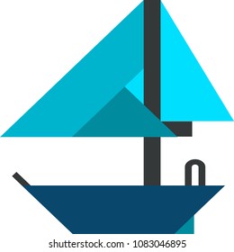 Geometric Blue Sail Boat Vector Clip Art