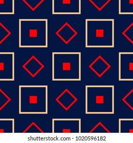 Geometric blue seamless background. Colored red and beige pattern. Design for wallpapers and textile