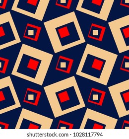 Geometric blue seamless background. Colored red and beige pattern for wallpapers, textile and fabrics