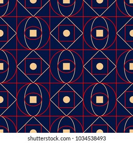 Geometric blue seamless background. Colored red and beige pattern. Design for wallpapers and textile