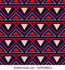Geometric blue seamless background. Colored red and beige pattern for wallpapers, textile and fabrics