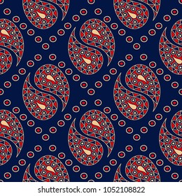 Geometric blue seamless background. Colored red and beige pattern. Design for wallpapers and textile