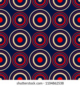 Geometric blue seamless background. Colored red and beige pattern. Design for wallpapers and textile