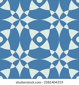 Geometric blue seamless pattern, abstract oriental style vector. Geometry floor tiles design. Moroccan, Spanish and Portuguese azulejos ceramic design.