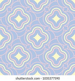 Geometric blue seamless pattern with beige and pink elements, for wallpapers, textile and fabrics