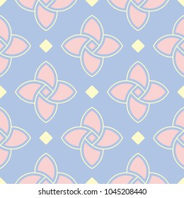 Geometric blue seamless pattern with beige and pink elements, for wallpapers, textile and fabrics