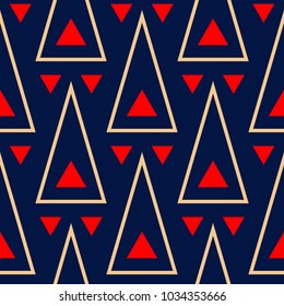 Geometric blue seamless pattern. Red and beige print for wallpapers, textile and fabrics