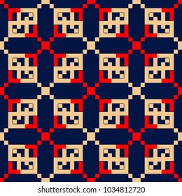 Geometric blue seamless pattern. Red and beige print for wallpapers, textile and fabrics