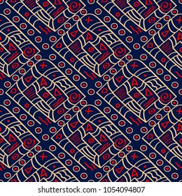 Geometric blue seamless pattern. Red and beige print for wallpapers, textile and fabrics