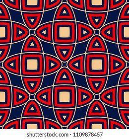 Geometric blue seamless pattern. Red and beige print for wallpapers, textile and fabrics