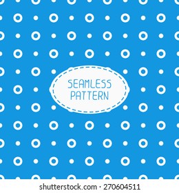 Geometric blue seamless polka dot pattern with circles. Wrapping paper. Paper for scrapbook. Tiling. Peas. Vector illustration. Background. Swatches. Stylish graphic texture  for design, wallpaper.