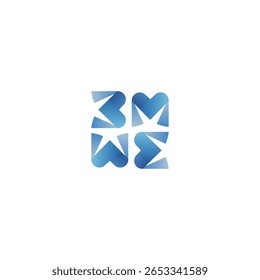 Geometric Blue Square Letter B, M, W, E Logo with white background. 