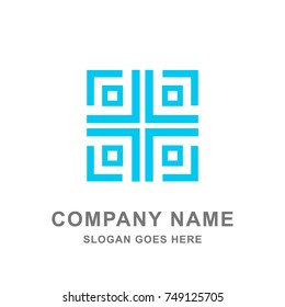 Geometric Blue Square Oriental Ornament Logo Vector Icon