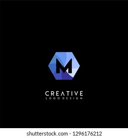 geometric blue technology hexagonal M logo letter design concept