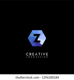 geometric blue technology hexagonal Z logo letter design concept