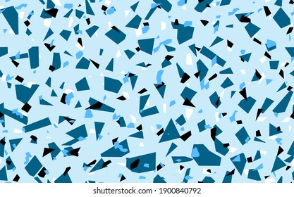 Geometric blue terrazzo seamless pattern. Abstract colourful modern background. Stone fashion design for web and print. Venetian tile, flooring home decor. Chaotic pastel texture.