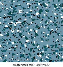 Geometric blue terrazzo seamless pattern. Abstract colourful modern background. Stone fashion design for web and print. Venetian tile, flooring home decor. Chaotic pastel texture.