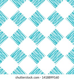 Geometric blue textured seamless pattern. Seamless vector background for textile design, wallpaper, surface textures, t-shirts, school supplies and more. Brush hand draw pattern with different motif.