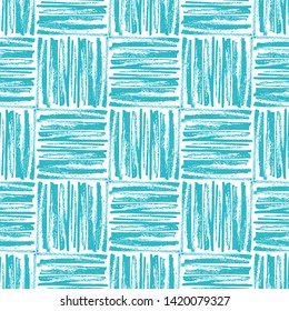 Geometric blue textured seamless pattern. Seamless vector background for textile design, wallpaper, surface textures, t-shirts, school supplies and more. Brush hand draw pattern with different motif.