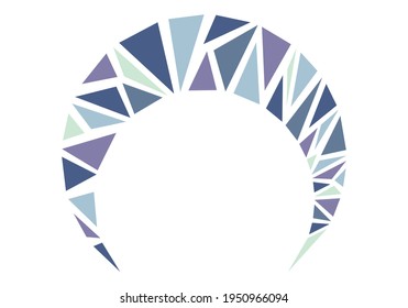 Geometric blue triangle in the shape of a semicircle on white background