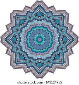Geometric blue - violet  rosette - mandala on white background