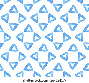 Geometric blue watercolor seamless pattern. Vector