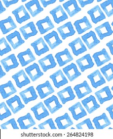 Geometric blue watercolor seamless pattern. Vector