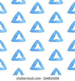 Geometric blue watercolor seamless pattern. Vector