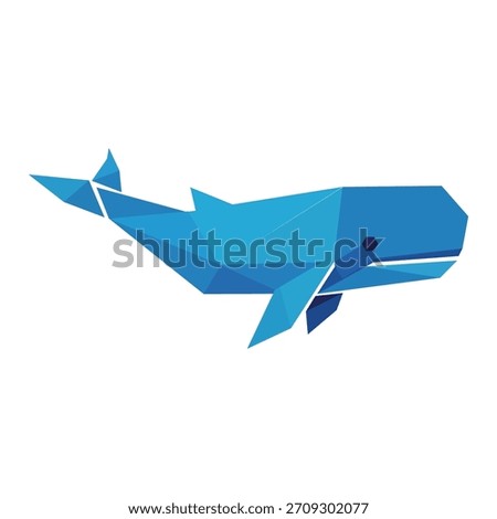 Geometric blue whale low poly vector illustration. Abstract ocean animal icon design