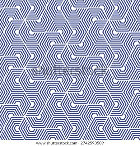 Geometric Blue White Hexagon Concentric Tessellation Pattern