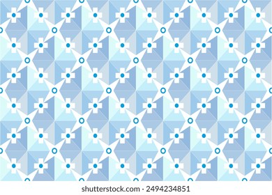 Geometric Blue and White Pattern A seamless, repeating pattern of geometric shapes in shades of blue and white. The pattern features a modern, abstract design with intricate details. Perfect for back